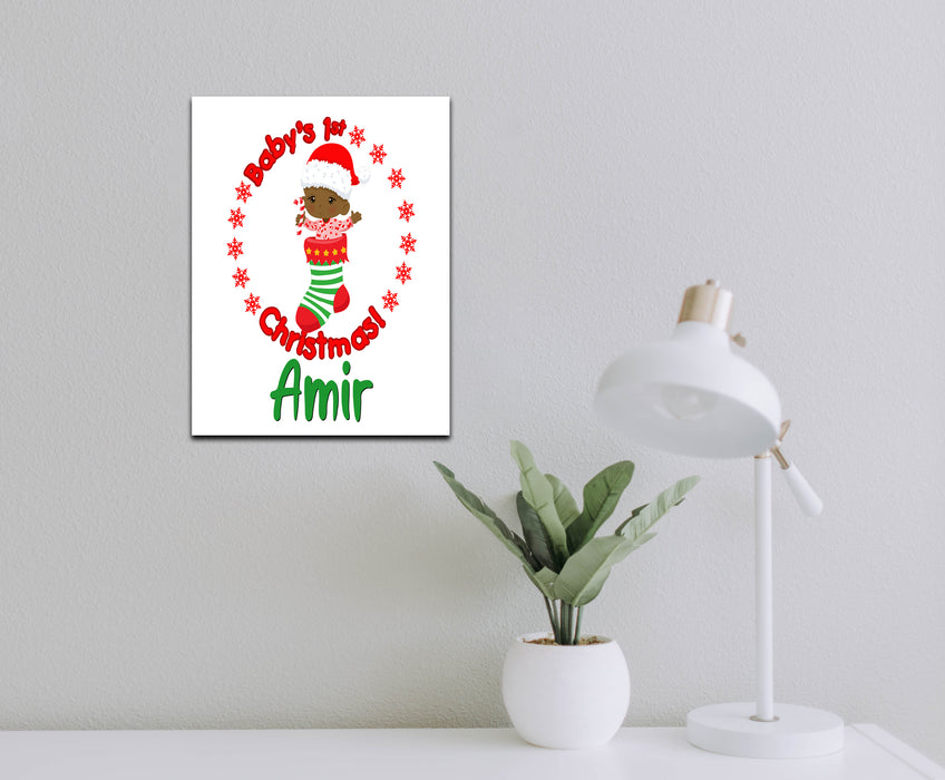 Personalized Red Santa Stocking Stuffer Baby First Christmas Wall Art