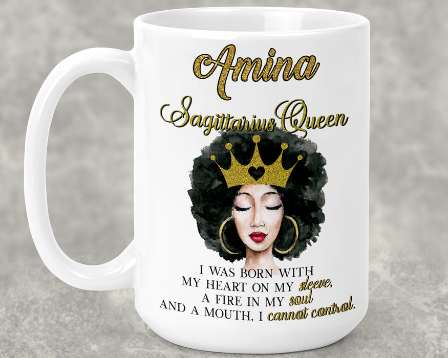 Beautiful Gold Crown Black Queen Zodiac Birthday Month Personalized Ceramic 15oz Mug