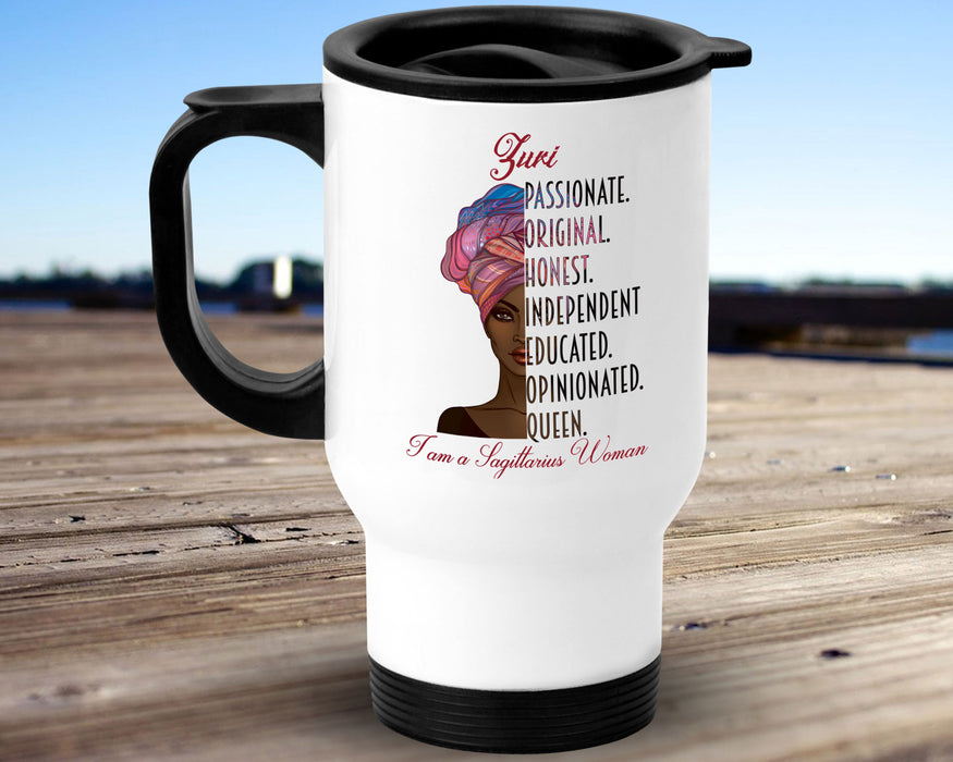 Beautiful Black Woman Zodiac Queen Birthday Personalized 14oz Insulated Travel Mug