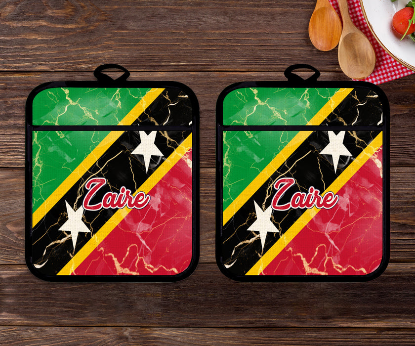 Personalized Linen Potholder Set Flag Series - Saint Kitts and Nevis Flag