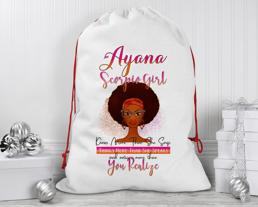 Birthday Black Queen Celebrate Zodiac Month Personalized Reusable Santa Sack