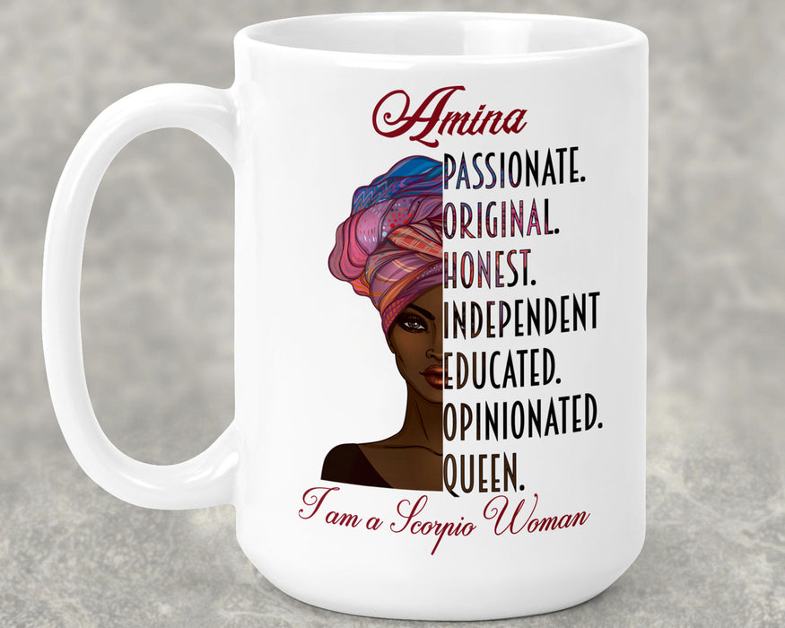 Beautiful Black Woman Zodiac Queen Birthday Personalized Ceramic 15oz Mug