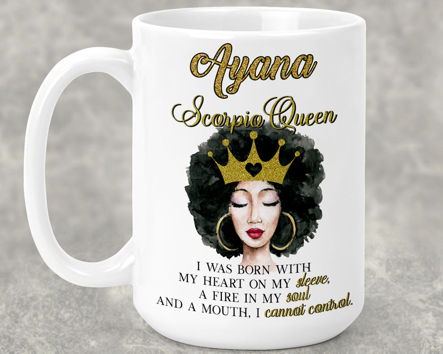 Beautiful Gold Crown Black Queen Zodiac Birthday Month Personalized Ceramic 15oz Mug