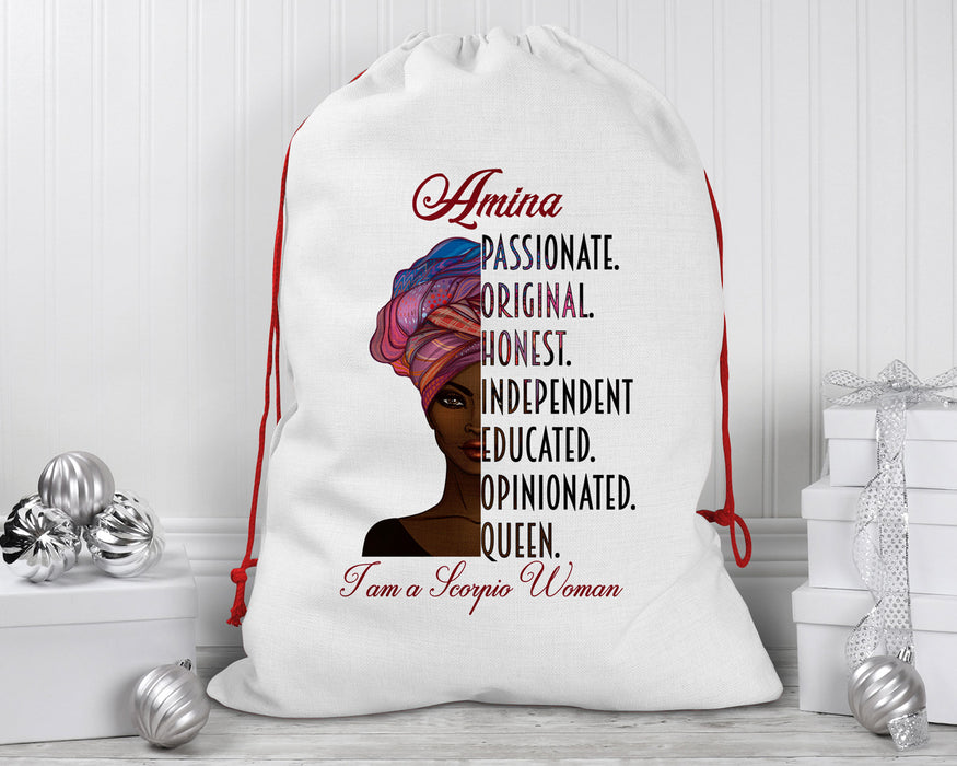 Beautiful Woman Zodiac Queen Birthday Personalized Reusable Santa Sack