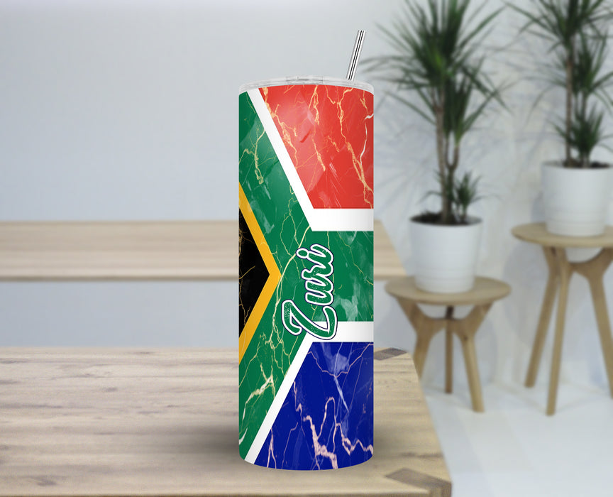 Personalized 30oz Travel Skinny Tumbler African Country Flag Series - South Africa Flag
