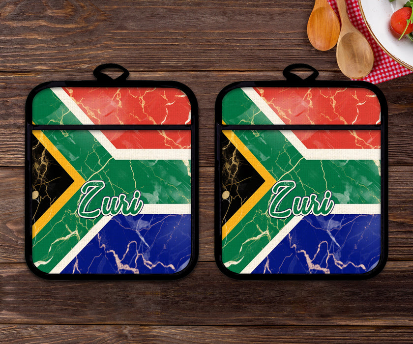 Personalized Linen Potholder Set African Country Flag Series - South Africa Flag