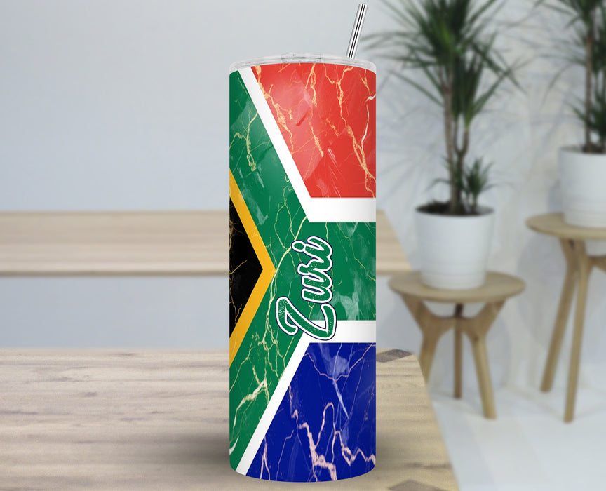 Personalized 30oz Travel Skinny Tumbler African Country Flag Series - South Africa Flag