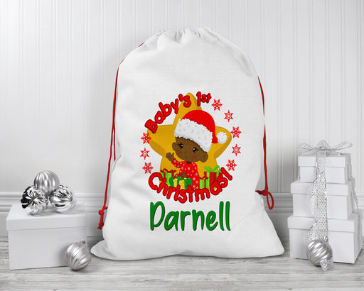 Personalized Baby Boy First Christmas Santa Sack