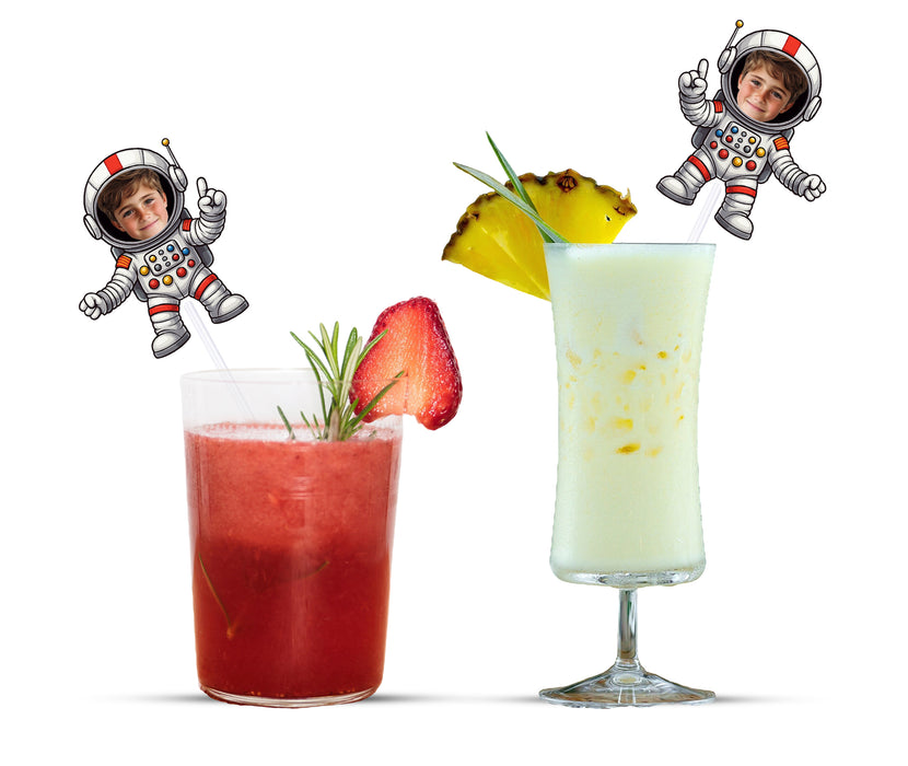 Personalized Astronaut Plastic Straws | Custom Face Space Party Decor Upload Photo Image for Birthdays, Baby Showers, Science Events