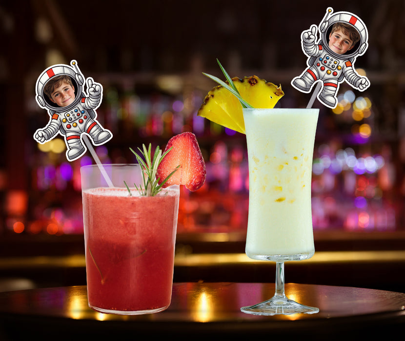 Personalized Astronaut Plastic Straws | Custom Face Space Party Decor Upload Photo Image for Birthdays, Baby Showers, Science Events