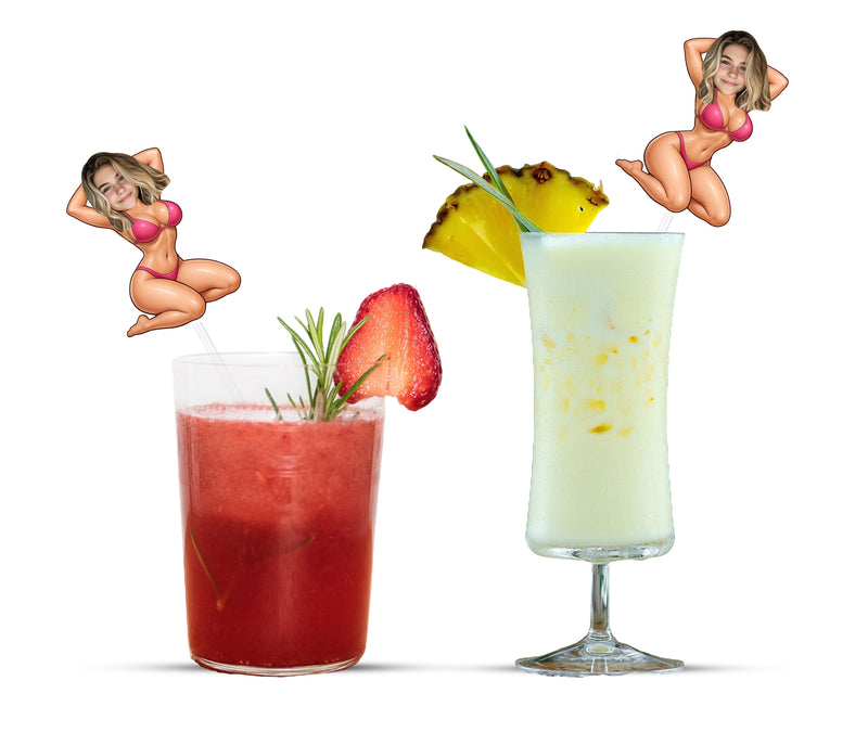 Bleu Reign Personalized Bikini Face Plastic Straws