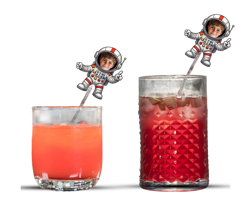 Personalized Astronaut Plastic Swizzle Stick | Custom Face Space Party Decor Upload Photo Image for Birthdays, Baby Showers, Science Events