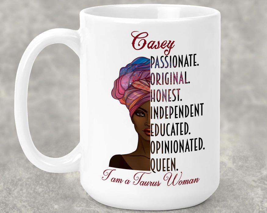 Beautiful Black Woman Zodiac Queen Birthday Personalized Ceramic 15oz Mug