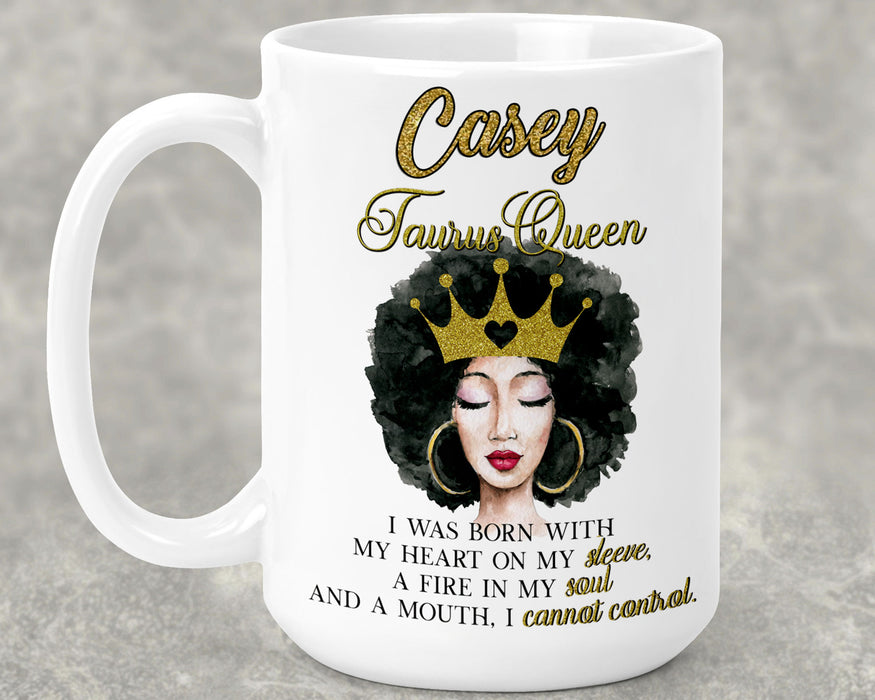 Beautiful Gold Crown Black Queen Zodiac Birthday Month Personalized Ceramic 15oz Mug