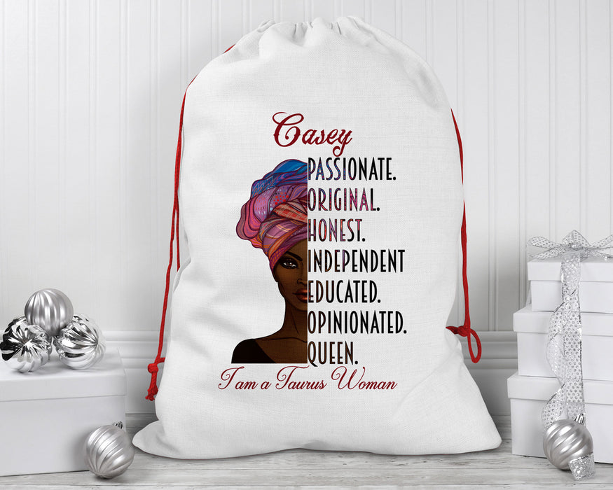 Beautiful Woman Zodiac Queen Birthday Personalized Reusable Santa Sack