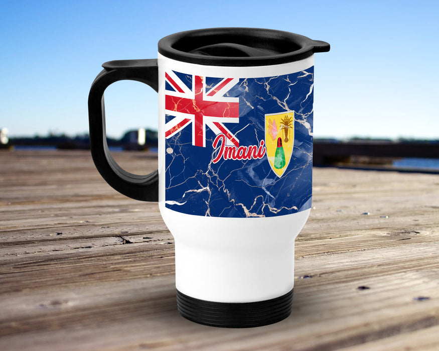 Personalized Insulated Travel Mug 14oz Country Flag Series - Turks and Caicos Islands Flag