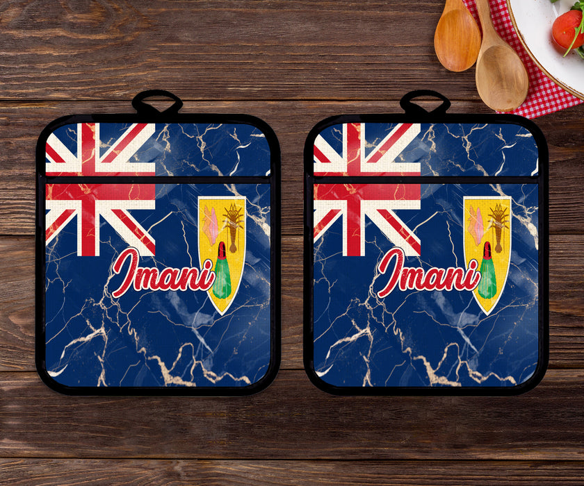 Personalized Linen Potholder Set Flag Series - Turks and Caicos Islands Flag