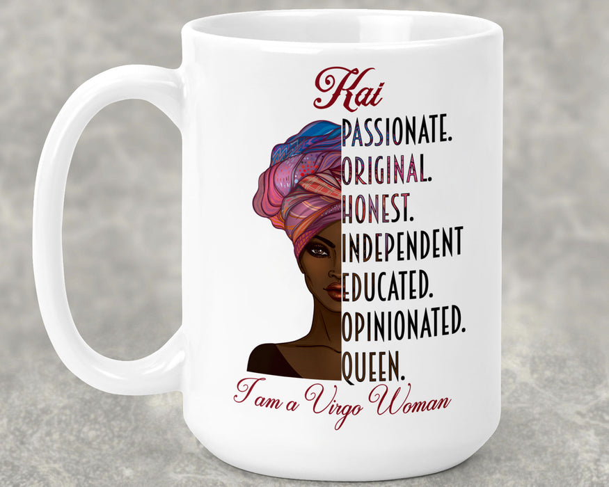 Beautiful Black Woman Zodiac Queen Birthday Personalized Ceramic 15oz Mug