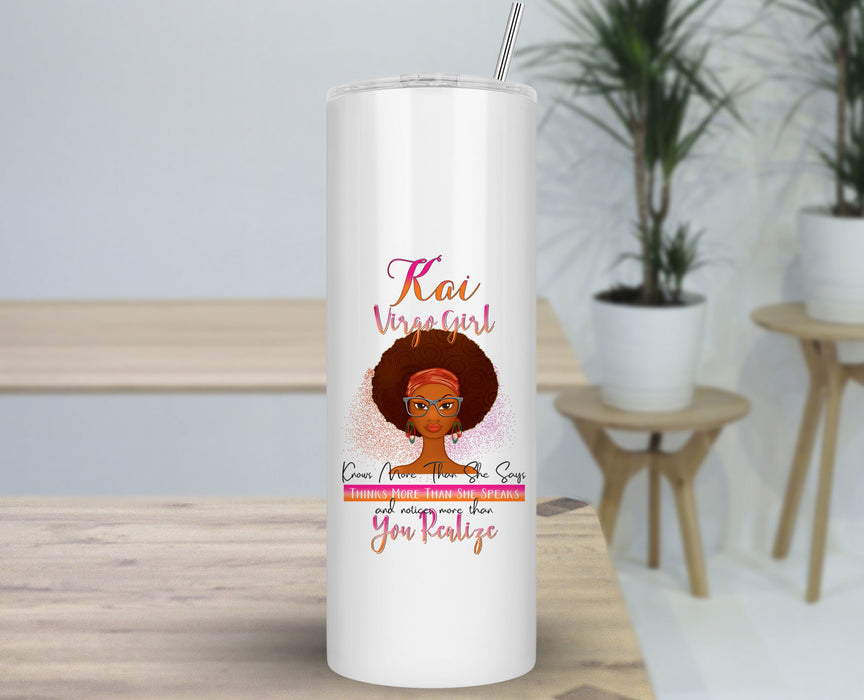 Birthday Black Queen Celebrate Zodiac Month Personalized 30oz Travel Skinny Tumbler