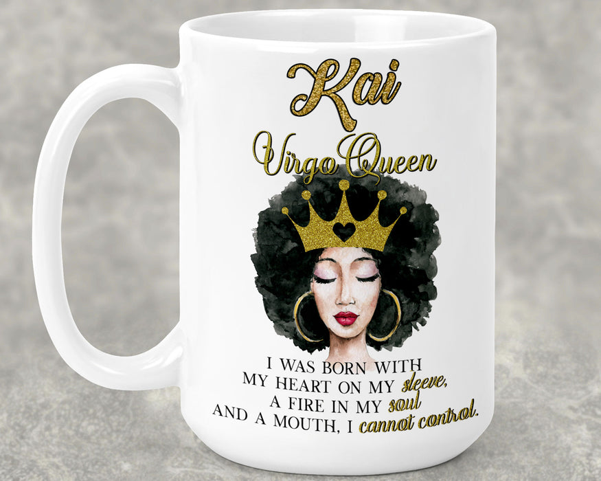 Beautiful Gold Crown Black Queen Zodiac Birthday Month Personalized Ceramic 15oz Mug